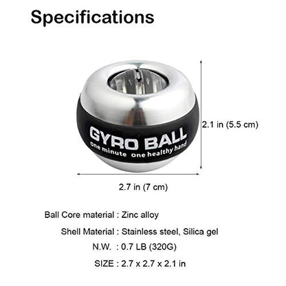 Auto-Start Wrist Power Gyro Ball with LED Lights, Wrist Strengthener and Forearm Exerciser for Stronger Arm Fingers and Muscle - color: Colourful Light-Metal