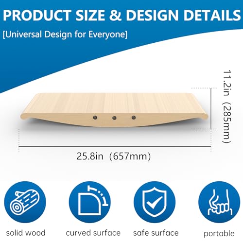 Wood Balance Board for Standing Desk - 360° Wobble Board for Anti-Fatigue & Core Strength Training - Anti-Slip Rocker for Surf, Skate & Ski Simulation, Supports 330lbs