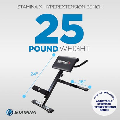 Stamina X Adjustable Ab, Back, and Core Strength Exercise, Sit-Up Fitness Hyperextension Weight Bench for At-Home Workouts