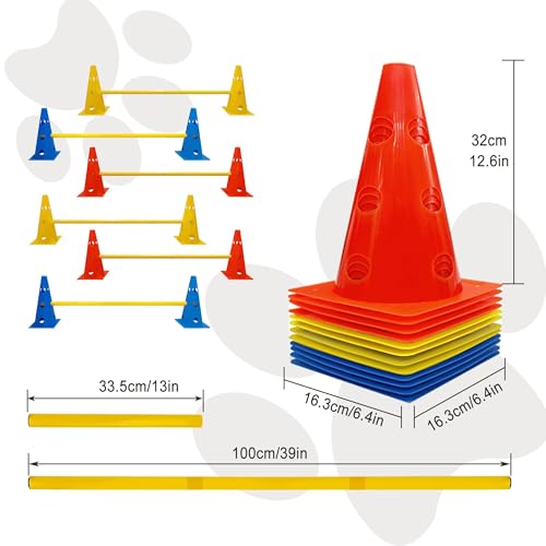 Dog Agility Hurdle Cone Set, Dog Agility Backyard Set Include Height cossbar Agility Rods, Dog Agility Equipment for Rehabilitation & Beginners(Blue+Orange+Yellow) - color: Blue+Orange+Yellow