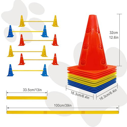 Dog Agility Hurdle Cone Set, Dog Agility Backyard Set Include Height cossbar Agility Rods, Dog Agility Equipment for Rehabilitation & Beginners(Blue+Orange+Yellow) - color: Blue+Orange+Yellow