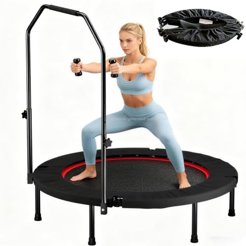 Trampoline, Portable Foldable Trampoline in-Home Mini Rebounder with Adjustable Handle, Exercise Trampoline for Adults, 40" Max Load 330lbs