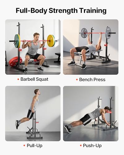 VEVOR Power Cage Squat Rack, Home Gym Power Rack with Adjustable Height & Width, 550LBS Strength Training Workout Equipment with Barbell Storage Racks & J-Hooks for Bench Press, Squat, Weight Lifting