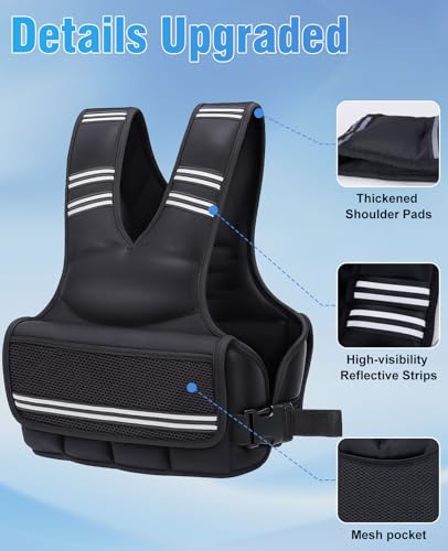 Weighted Vest for Women Men, 8-18lbs Adjustable Running Vest with Reflective Stripe, Comfortable Weight Vests for Workout, Strength Training, Running, Walking, Jogging