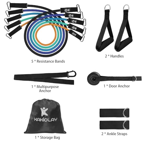 Resistance Bands Set with Separate Outdoor Anchor, KAKICLAY Exercise Bands for Indoor and Ourdoor Use, Versatile Resistance Bands for Men and Women