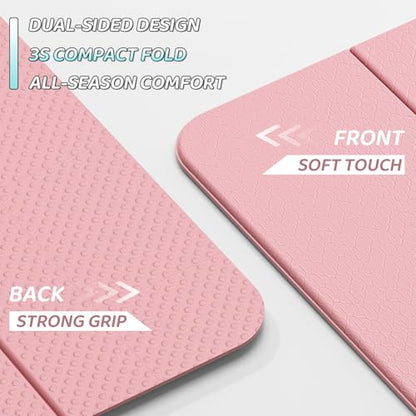 ILILI Foldable Yoga Mat 71 * 24 * 0.3'' - TPE Non-Slip Fitness Mat for Home，Waterproof & Lightweight (2lb) for Home Gym, Pilates & Stretching,Fitness Workouts - color: LIGHT PINK