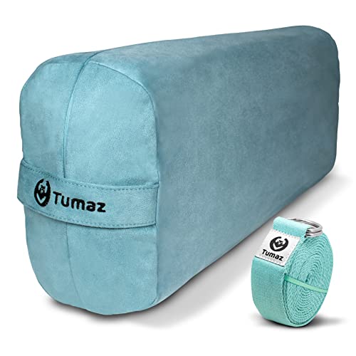 Tumaz Yoga Bolster Set - Rectangular Bolster Pillow for Restorative Yoga, Soft Meditation Pillow with Carry Handle and 8-Feet Strap, Machine Washable Cover