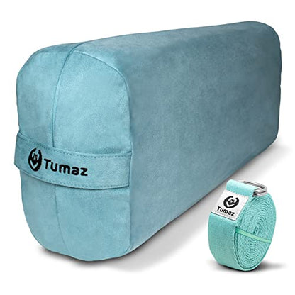 Tumaz Yoga Bolster Set - Rectangular Bolster Pillow for Restorative Yoga, Soft Meditation Pillow with Carry Handle and 8-Feet Strap, Machine Washable Cover