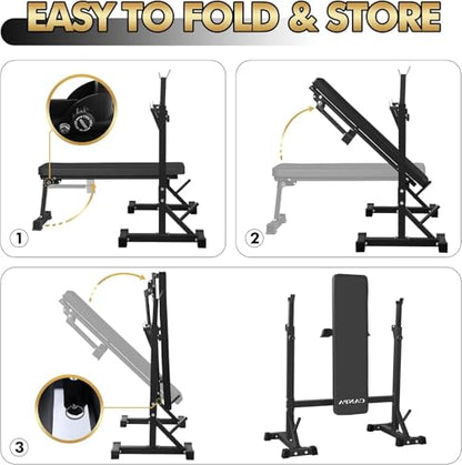 Bench Press, CANPA Olympic Weight Bench with Squat Rack Workout Bench Adjustable Barbell Rack Stand Strength Training Home Gym Multi-Function - color: dark black