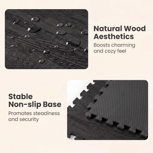 Giantex 25 Pcs Faux Wood Grain EVA Foam Tiles, 24"x24" Interlocking Floor - color: Black, size: 100 Sq.Ft (25 Tiles)