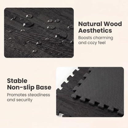 Giantex 25 Pcs Faux Wood Grain EVA Foam Tiles, 24"x24" Interlocking Floor - color: Black, size: 100 Sq.Ft (25 Tiles)