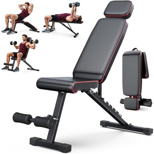 Adjustable Weight Bench with Leg Extension and Preacher Curl Pad, 800lbs Workout Bench for Home Gym, Flat Incline Decline Bench Press for Home Workout Weight Training - color: Textured Black