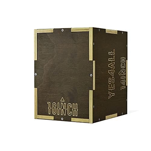 Yes4All Plyo Box, 3-in-1 Wooden Box Jumps for Home Gym, 450 lbs Boxes Step Up with Smooth Edges & Wide Built-in Handles for Jumping, Strength Training, Lunges, Squats, Dips - color: C. Wood - Moss Brown, style: 16" x 14" x 12"