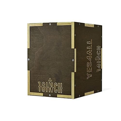 Yes4All Plyo Box, 3-in-1 Wooden Box Jumps for Home Gym, 450 lbs Boxes Step Up with Smooth Edges & Wide Built-in Handles for Jumping, Strength Training, Lunges, Squats, Dips - color: C. Wood - Moss Brown, style: 16" x 14" x 12"