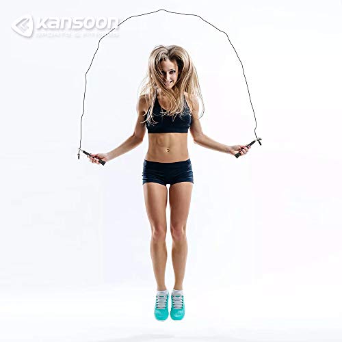 KANSOON Speed Jump Rope with Advanced Ball Bearing System, Aluminum Handles, 10’ Adjustable Wire Cable, for Boxing Cardio HIIT Workouts and Home Gym Fitness Exercise (Steel, Black)