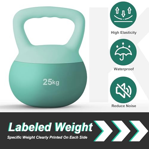 DlandHome Kettlebell Weights Strength Training Kettlebell-Great for Full Body Workout and Strength Training,Easy Grip Handle,PVC Filled with Iron Sand - color: Mint Green-25lbs