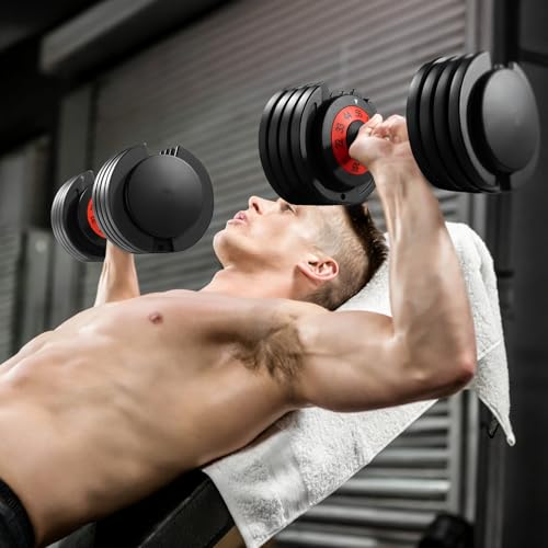 AOTOB Adjustable Dumbbell Set 25/55 Lbs (Pair) Set of 2 - color: 55lbs Black-Pair