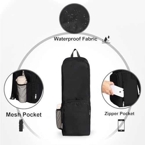 Yoga Mat Bag Carrier Side Mesh Zipper Pocket Exterior Wet Compartment Lightweight Waterproof Yoga Bag for Mat - color: Black