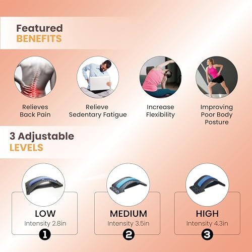 Ergonomic Back Stretcher for Lower Back Pain Relief. Lumbar Support with Acupressure Points. Portable Spine Deck for Lower Back&Posture Correction. Back Cracking Device with 4 Adjustable Levels (Pink)