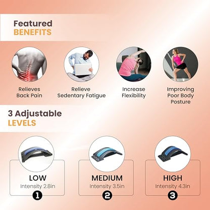 Ergonomic Back Stretcher for Lower Back Pain Relief. Lumbar Support with Acupressure Points. Portable Spine Deck for Lower Back&Posture Correction. Back Cracking Device with 4 Adjustable Levels (Pink)
