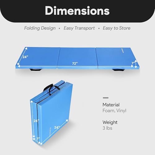 BalanceFrom 2-Pack 6x2 Feet 3-Panel Folding Gymnastics Mat, Blue – 2-Inch Thick Pad with Vinyl Surface and Carrying Handles for Tumbling, Yoga, Pilates, Home Workouts, and Martial Arts