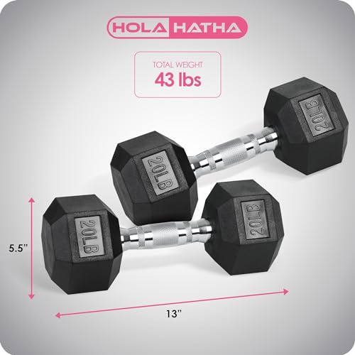 HolaHatha Hexagonal Rubber Dumbbell Weights Set, Home Gym Equipment - style: 20lb Pair
