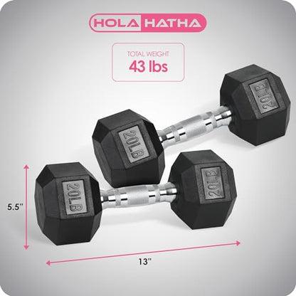 HolaHatha Hexagonal Rubber Dumbbell Weights Set, Home Gym Equipment - style: 20lb Pair