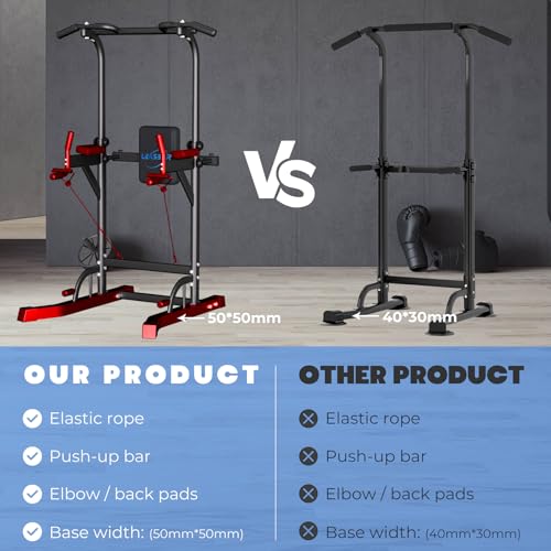 Power Tower Pull Up Dip Station, Heavy Duty Pull Up Station Dip Bar Station Multi-Function Home Gym Strength Training Fitness Equipment 500LBS