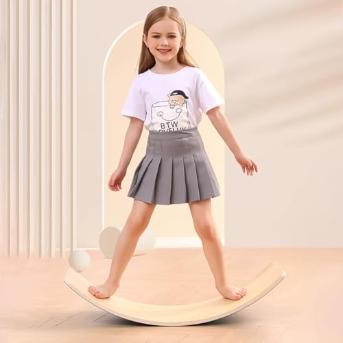 Wooden Balance Board Kids, [Natural Wood] Wobble Board for Toddlers Kids Children, 35" Rocker Board for Open Ended Montessori Learning Toy, Birthday Gifts for 3 4 5 6 7 8 Year Old Boys Girls (burlywood-L)