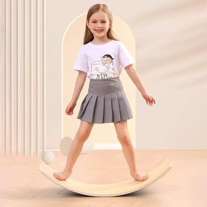 Wooden Balance Board Kids, [Natural Wood] Wobble Board for Toddlers Kids Children, 35" Rocker Board for Open Ended Montessori Learning Toy, Birthday Gifts for 3 4 5 6 7 8 Year Old Boys Girls (burlywood-L)