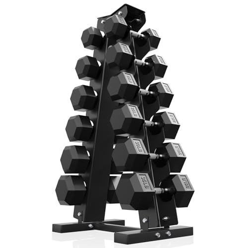 PAPABABE Hex Dumbbell Sets with Rack, 100-600lb Rubber Coated Dumbbell Weight Set and Storage Rack, Multiple Options Hand Weights for Strength Training - style: 270lb Set (Pair of 10, 15, 20, 25, 30, 35lb)