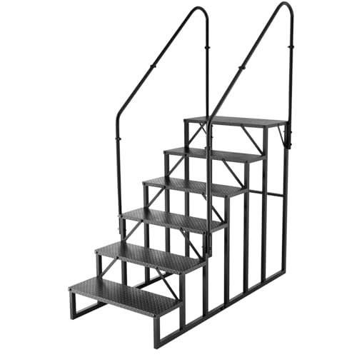 RV Stairs 6 Step Ladder, RV Steps Anti-Slip, Hot Tub Steps with Handrail, 660 lbs RV Ladder for 5th Wheel RV, Mobile Home Stairs(2handrails) - style: 6 handrails Step
