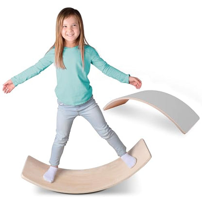 Non Slip Balance Board, 35 Inch Non Slip Felt Rocker Board Durable Wood, Kids Toddler Open Ended Learning Toy, Yoga Curvy Board