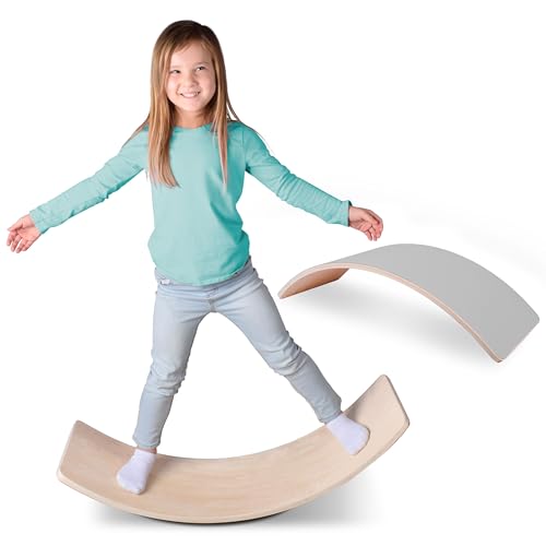 Non Slip Balance Board, 35 Inch Non Slip Felt Rocker Board Durable Wood, Kids Toddler Open Ended Learning Toy, Yoga Curvy Board