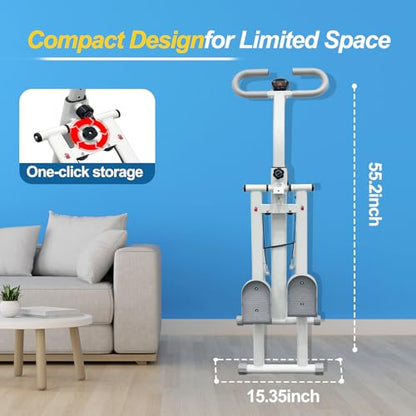 Stepper Machine Adjustable Handles, Compact Stepper Exercise Machine with LCD Display for Home Cardio Workout - color: White
