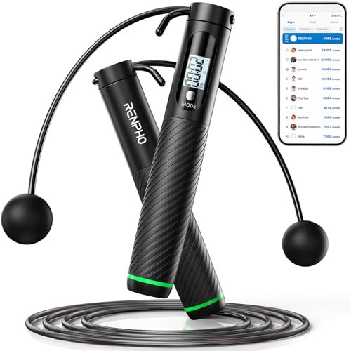 RENPHO Cordless Jump Rope, Weighted Jump Rope with Counter, Jump Ropes for Fitness, Smart Skipping Rope for Crossfit - color: A-Black