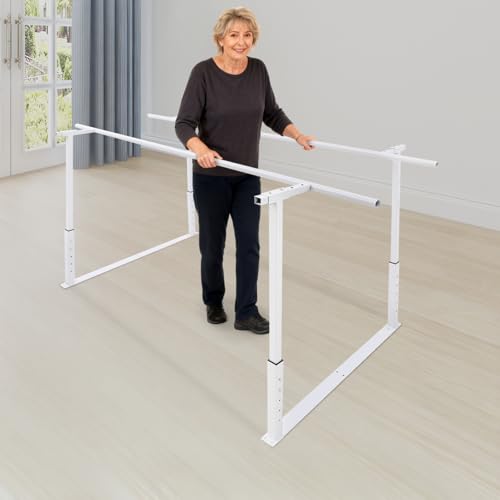 Physical Therapy Parallel Bars - 7FT/213cm Walking Assist Bars with Adjustable Height and Width, Home Gym Parallel Bars Workout Dip Stnads for Strength Training Fitness - color: White