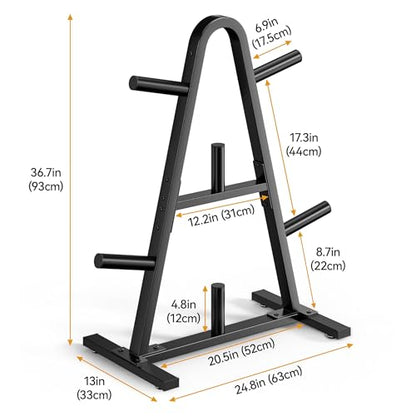 Olympic Weight Plate Rack 400LBs, Heavy Duty Weight Tree Rack for 2-Inch Plates, Barbell & Bumper Plate Storage, Free Weight Rack & Gym Plate Holder for Home Gym