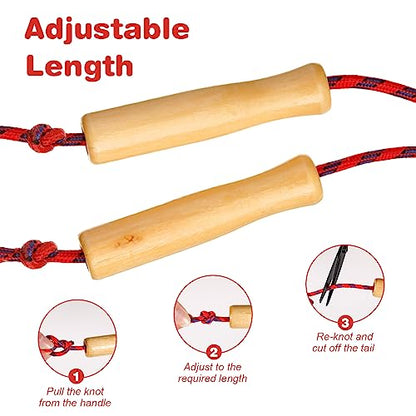 Shappy 24 Pcs Jump Rope Bulk 7.25 ft Adjustable Cotton Skipping Rope with Wooden Handle Braided Fitness Jumping Rope for Training Outdoor Exercise Fun Activity Party Favor