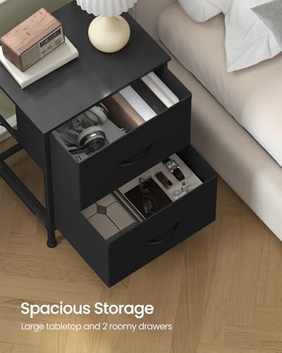SONGMICS Nightstand with 2 Fabric Drawers, Bedside Table, Side End Table - color: Ink Black + Ebony Black, size: 1 Pack