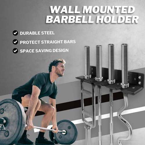 Yes4All Vertical Wall Mounted Olympic Barbell Holder, Barbell Storage Rack, Hanging Barbell Rack for Home Fitness Equipment - color: Black Vertical Wall Mounted - 4 Bars