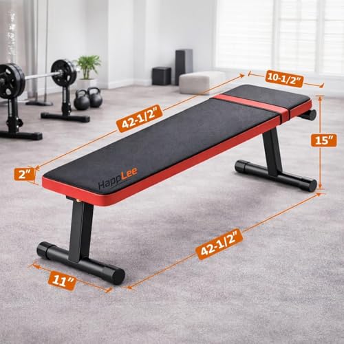 Happlee Flat Weight Bench for Home Gym Foldable Workout Bench for Dumbbell Exercise 618 lb Capacity Strength Training Bench Compact Bench Press Equipment for Small Space Apartment Garage Gym Black
