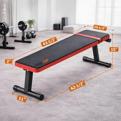 Happlee Flat Weight Bench for Home Gym Foldable Workout Bench for Dumbbell Exercise 618 lb Capacity Strength Training Bench Compact Bench Press Equipment for Small Space Apartment Garage Gym Black