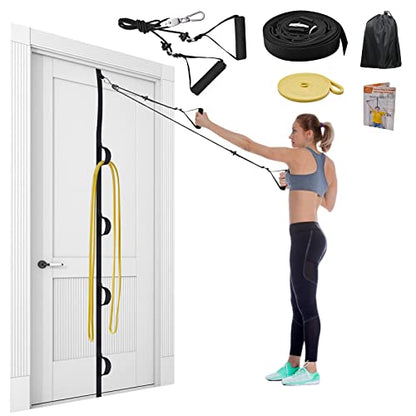ATENTO Shoulder Rehab Pulley System with Foam Handles│Arm Pulley with Muti-Anchor Door Strap for Physical Therapy Exercises │Latex Resistance Bands for Assisting Rotator Cuff, AC Joint, Shoulder Pain