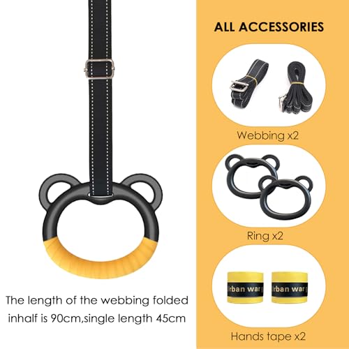 Gymnastics Rings, Professional Children's Home Fitness Equipment, Children's Adjustable Harness Strength Training Rings, Indoor Gymnastics Rings (Yellow)