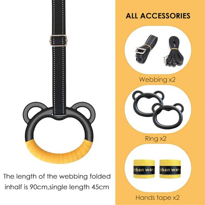Gymnastics Rings, Professional Children's Home Fitness Equipment, Children's Adjustable Harness Strength Training Rings, Indoor Gymnastics Rings (Yellow)