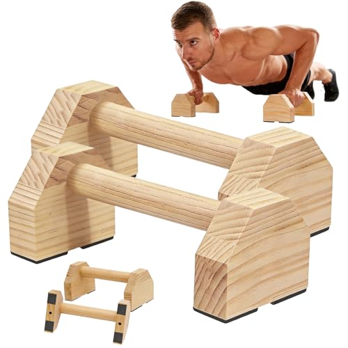Push Up Bars Wooden Parallettes for Calisthenics Equipment, 600lbs Capacity Non-Slip Pushup Stands for Floor, Strength Training Handstand Blocks for Home Gym, Solid Wood Parallettes Bars