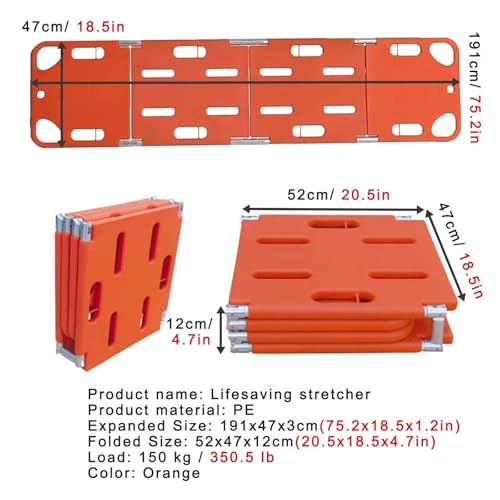 Foldable Lifesaving Stretcher with Head Imlizer & Neck Brace - Emerncy Spine Board for tic s, Quick Patient Transport & Safe for EMS and Lifeguards