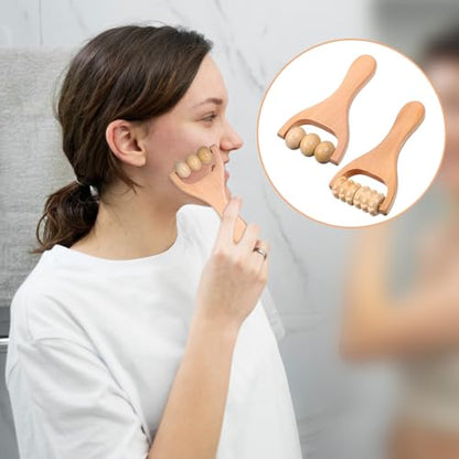 2Pcs Wooden Massage Roller Handheld Bead Massage Tool for Legs Body Feet Muscle Roller Stick