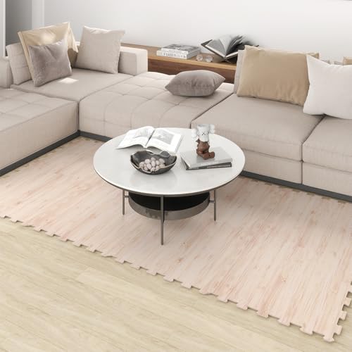 Giantex Wood Grain Floor Tiles Foam Mat, 32 PCS EVA Foam Puzzle Mats, 20'' x 20'' Interlocking Exercise Mat, Floor Padding for Furniture, Living Room, Bedroom, Gym, Home Office, Basement, Light Oak - size: 84 sq. ft. (32 pcs)